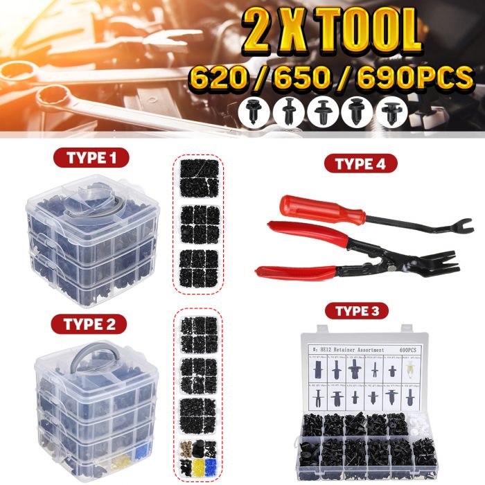 620/650/690pcs Universall Car Bumper Fastener Rivet Clips Screws Tools Kit