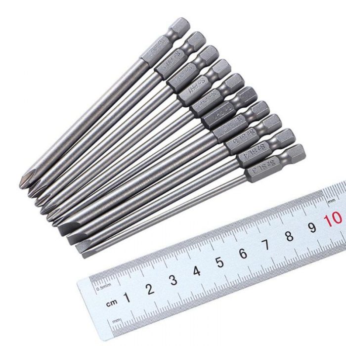 Professional 10pcs/set 100mm Alloy Steel S2 Slotted Phillips Screwdriver Bits Straight Cross Head Batches Hand Tools