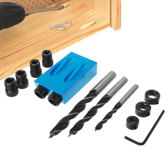 ZK30 Woodworking Oblique Hole Locator Drill Bits Pocket Hole Jig Kit 15 Degree Angle Drill Guide Set Hole DIY Carpentry Tools