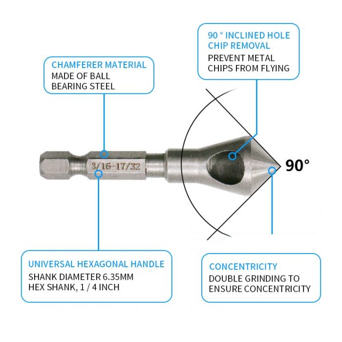 3pcs/lot 90 Degrees Countersink Bit Set Deburring Drill Bits Tapper Hole Hand Tools Wood Wooden Metal Plastic Chamfer Set