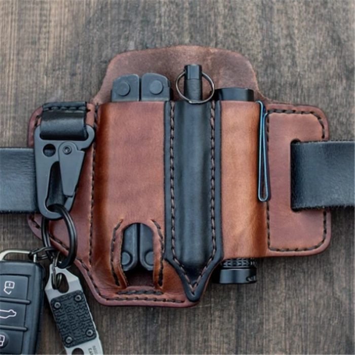 Outdoor Leather Tool Knife Sheath Pockets Multitools Holder Essentials Organizer Belt Pouch Pocket Hunt Tactical Flashlight