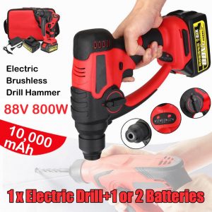 Electric Drill Hammer Rotary Hammer Drill Brushless Cordless Hammer Drill Screwdriver Power Tools with 2 Battery 1 Power Adapter