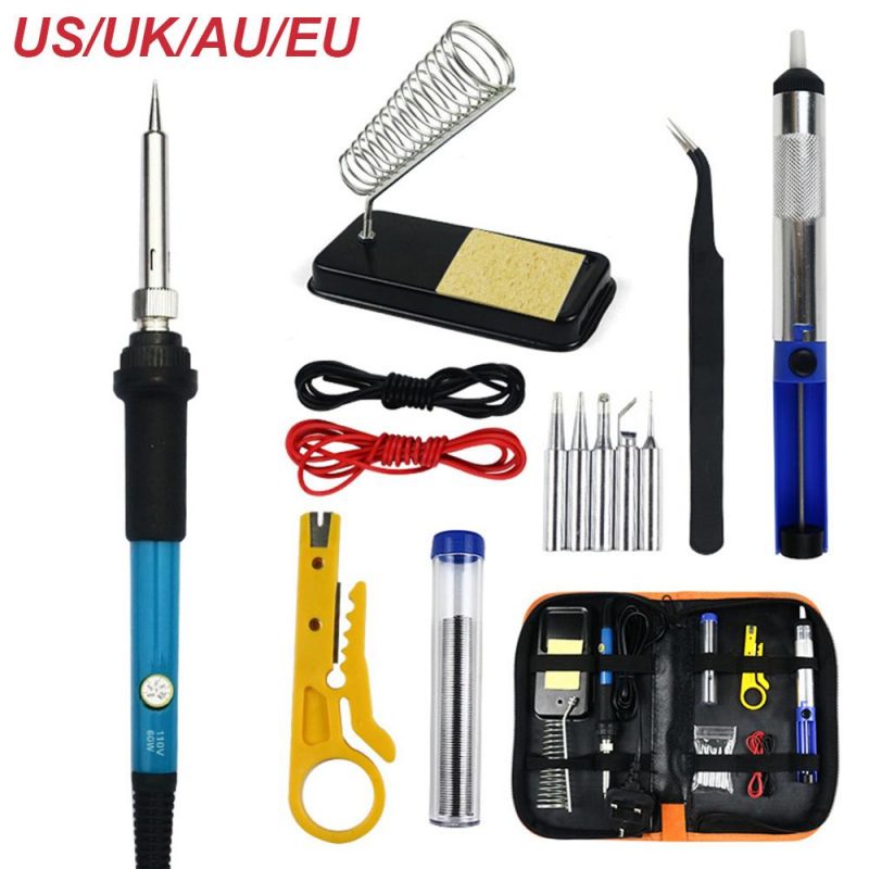 Full Set 60W 110V/220V Electric Soldering Iron Kit with Adjustable Temperature Welding Iron Electronic Repair Tool