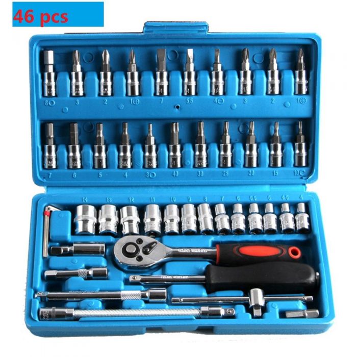 Car Repair Tool 46pcs 1/4-Inch Socket Set Car Repair Tool Ratchet Torque Wrench Combo Tools Kit Auto Repairing Tool Set