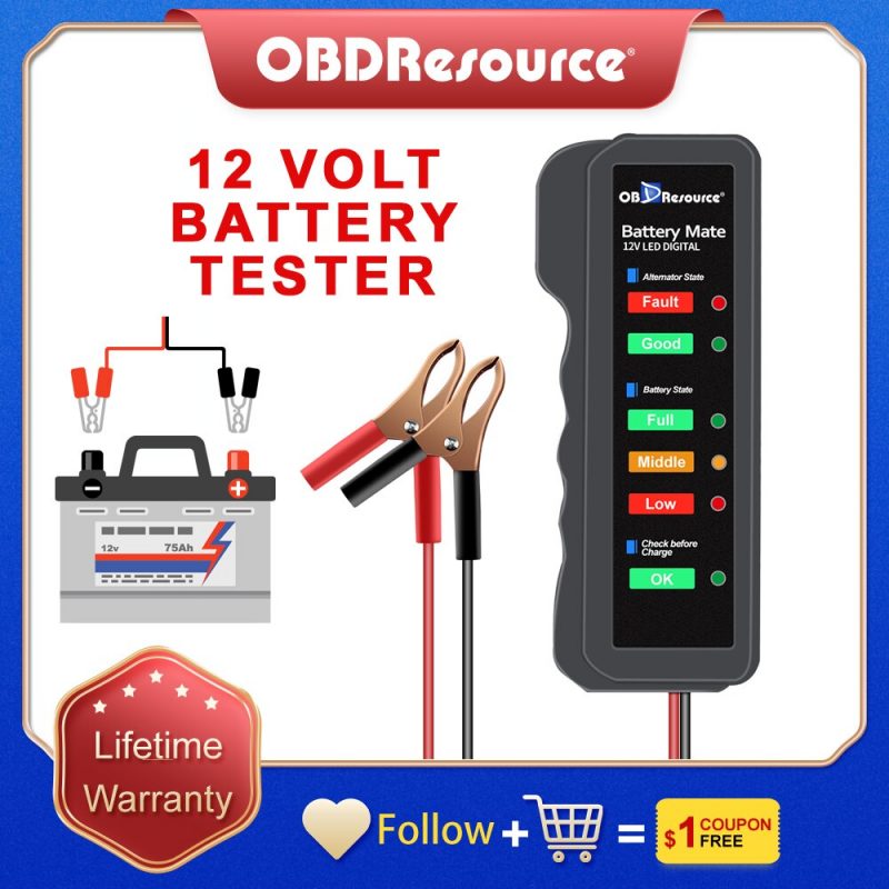 Battery Tester Automotive 12 Volt BM310 Digital Analyzer LED Indicator Motorcycle Testing Tool Car Alternator Voltage Checker