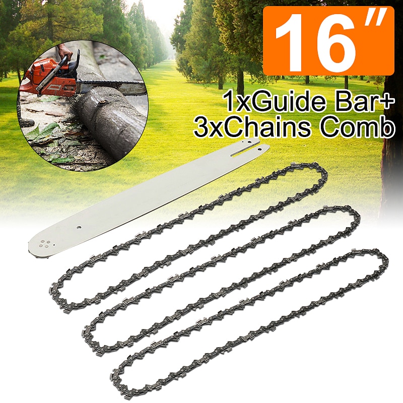 4Pcs/Set 16 Inch 3/8LP 050" Chain Saw Guide Bar With 3pcs Chains For STIHL 009 012 021 E180 MS180 MS190 MS250 HT70
