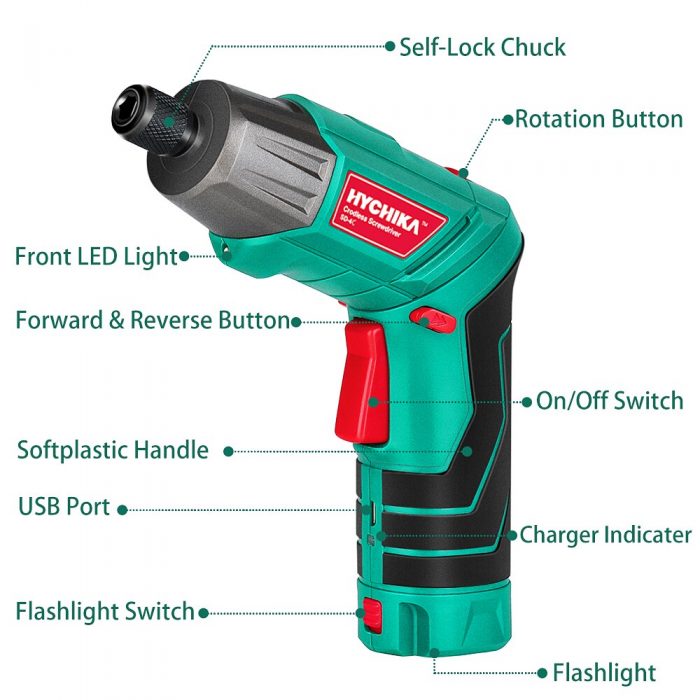 HYCHIKA Cordless Electric Screwdriver 3.6V 2.0Ah Rechargeable Power battery Screwdriver Twistable Handle LED Torch Power Tool