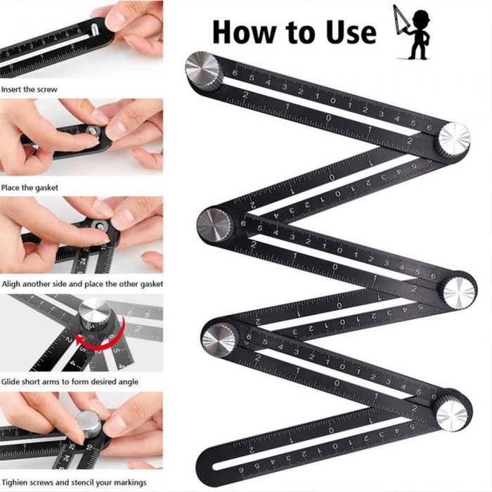 Adjustable Folding Ruler Multiangle Measuring Ruler Many Angle Template Scale 12 Folding Four-Sided Measuring Tools