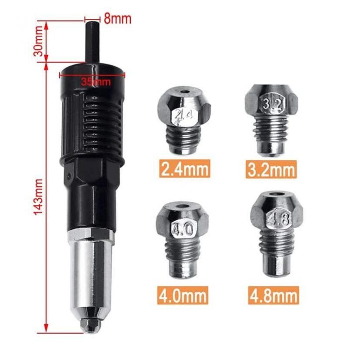 ### Creative Professional RivetS Adapter Kit with 4Pcs Different Matching Nozzle Bolts Paint Nozzle Decoration Tool