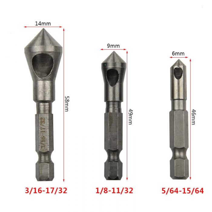 3pcs/lot 90 Degrees Countersink Bit Set Deburring Drill Bits Tapper Hole Hand Tools Wood Wooden Metal Plastic Chamfer Set