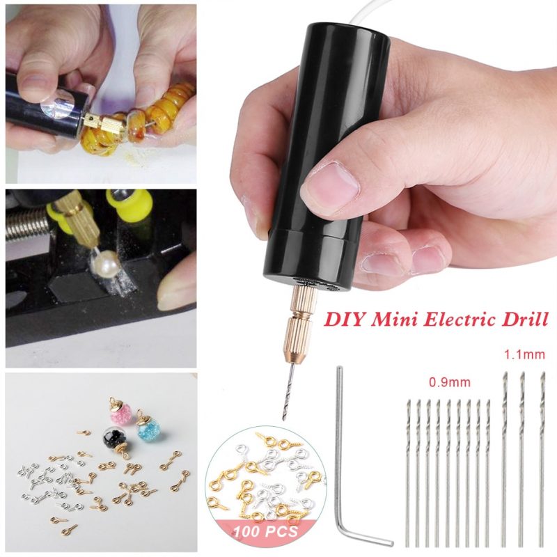 Mini Hand Drill USB Powered Handheld Rotary Drill Set with Twist Drill Bits for Metal Wood Jewelry