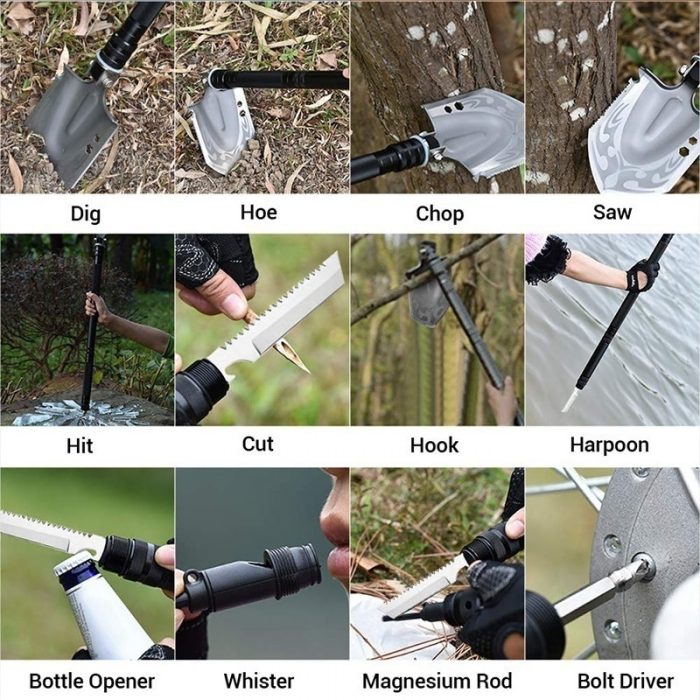 Folding Shovel Portable Survival Multi Tool Military Tactical Entrenching Tool Compact Backpacking for Hunting Camping Gardening