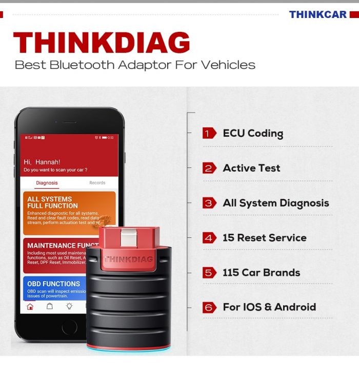 THINKCAR Thinkdiag Auto OBD2 Scanner Code Reader Full System OBDII Scanner Automotive OBD2 Diagnostic Tool 15 Reset Services