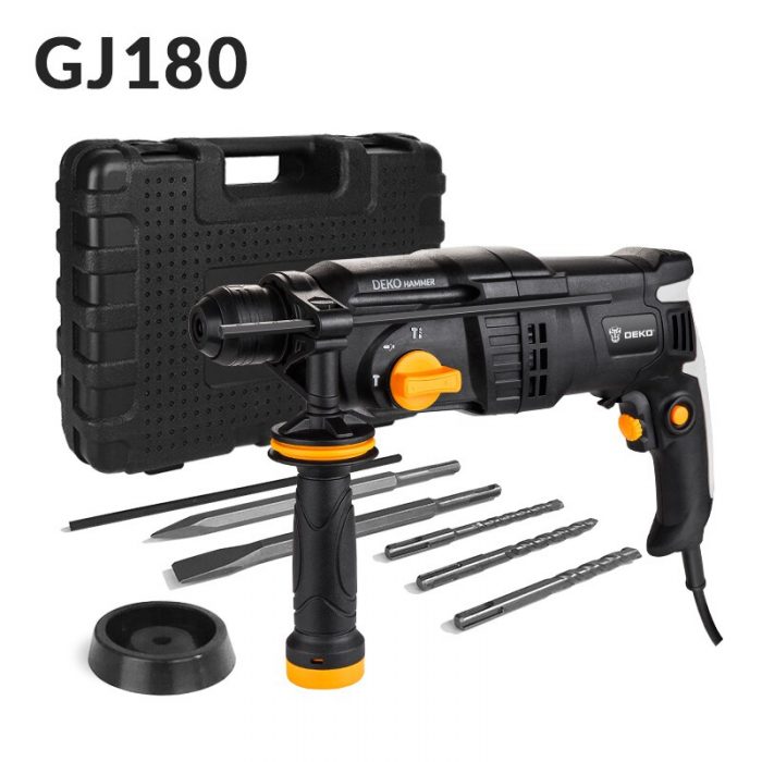 DEKO GJ181 220V 26mm AC Electric Rotary Hammer Four Functions with Accessories&BMC Box Impact Power Drill for Woodworking