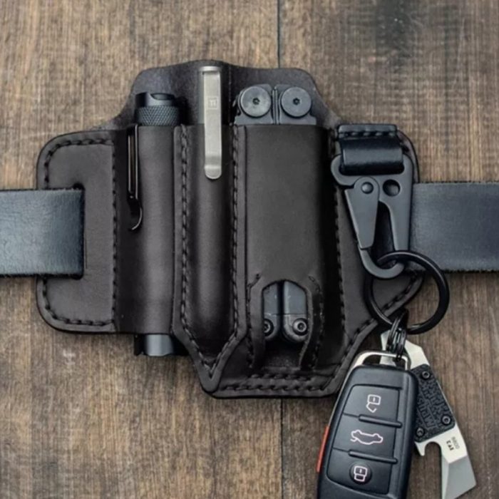 Outdoor Leather Tool Knife Sheath Pockets Multitools Holder Essentials Organizer Belt Pouch Pocket Hunt Tactical Flashlight