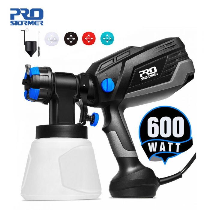 600W Spray Gun Paint Sprayer Electric 4 Nozzle Sizes HVLP Household 1000ml Flow Control Airbrush Easy Spraying by PROSTORMER