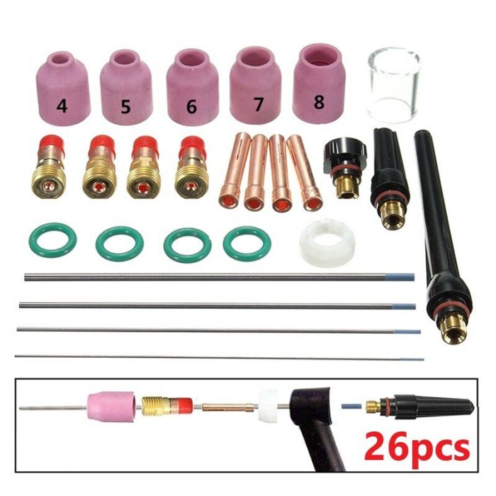 16/26/49/21 Pcs/Set Tig Welding Torch Nozzle Cup Tungsten Gas Lens WL20 Kit For TIG WP-17/18/26 Durable Welding Accessories