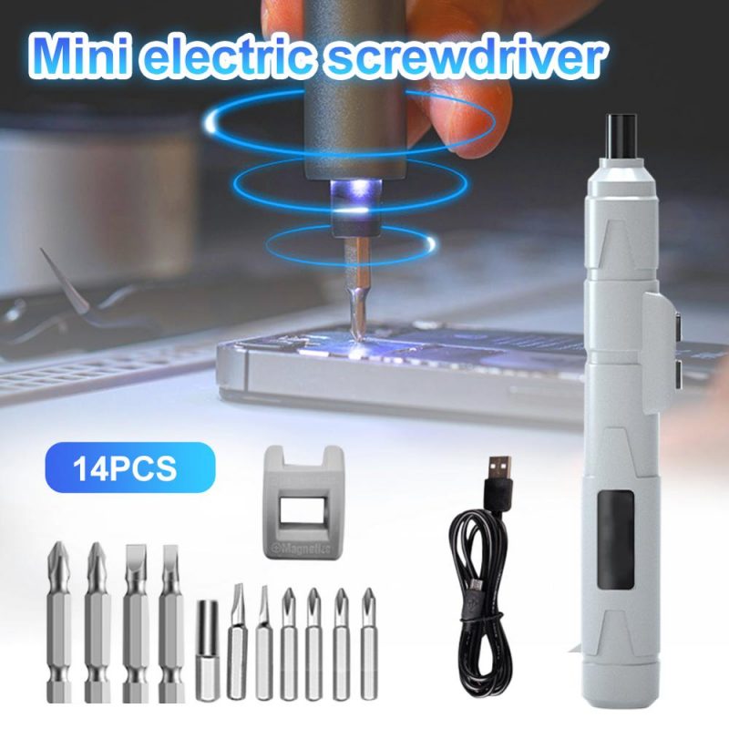 14PCS Mini Electrical Screwdriver Set USB Smart Wireless Portable Cordless Drill with Bits Kits Shaft Screwdrivers Power Tool