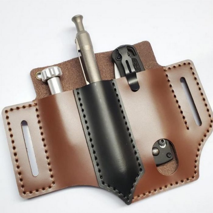 Outdoor Leather Tool Knife Sheath Pockets Multitools Holder Essentials Organizer Belt Pouch Pocket Hunt Tactical Flashlight