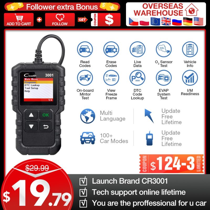 LAUNCH X431 CR3001 automotive scanner professional obd2 Code Reader Car Diagnostic tools engine off free update pk elm327 icar2