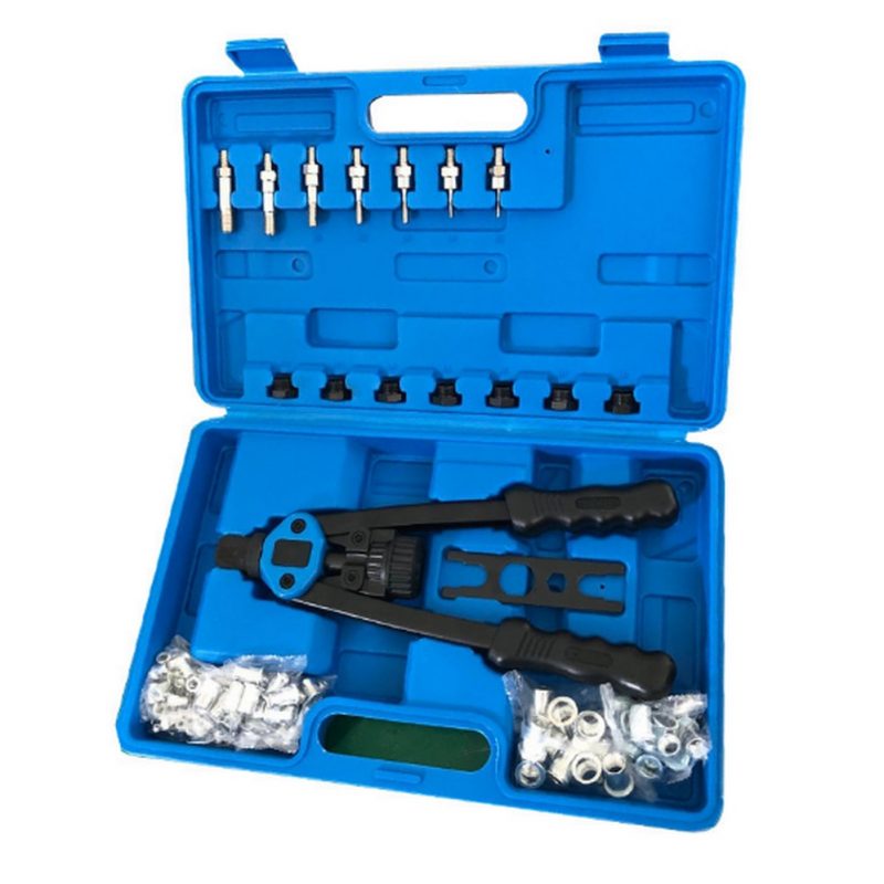 110PC Manual Rivet Nut Gun Anual Mandrels Riveting Drill Heavy Hand Insert Nut Tool M3-M12 Threaded Nut Rivet Power Toolbox