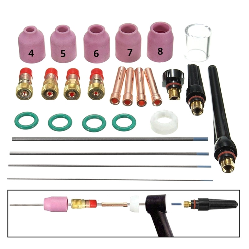 16/26/49/21 Pcs/Set Tig Welding Torch Nozzle Cup Tungsten Gas Lens WL20 Kit For TIG WP-17/18/26 Durable Welding Accessories