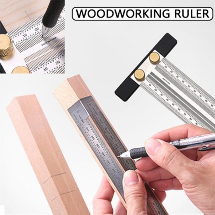 High-precision Scale Ruler T-type Hole Ruler Stainless Woodworking Scribing Mark Line Drawing Gauge Carpenter Measuring Tool