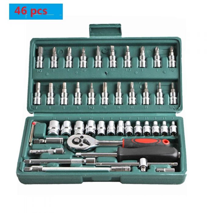 Car Repair Tool 46pcs 1/4-Inch Socket Set Car Repair Tool Ratchet Torque Wrench Combo Tools Kit Auto Repairing Tool Set