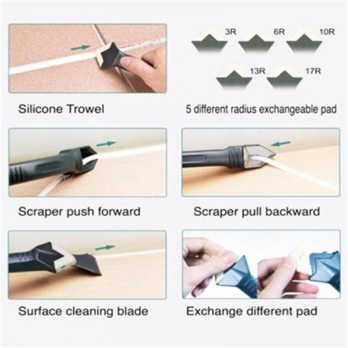 3 In 1 Silicone Remover Caulk Finisher Sealant Smooth Scraper Grout Kit Tools Household Hand Tool Accessories