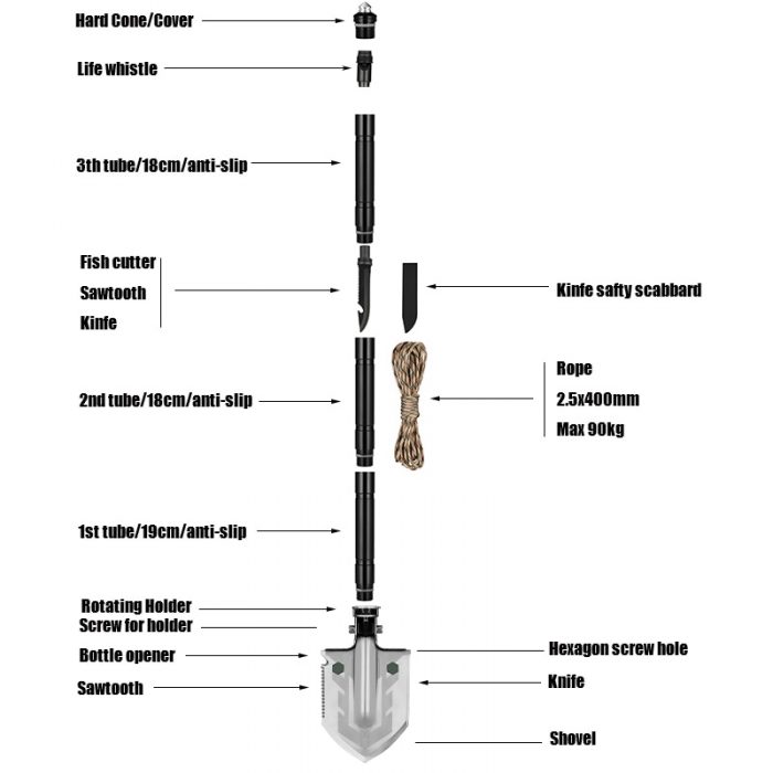 MT1027 Multifunction Camping Shovel Titanium Survival Folding Shovels Military Tactical Shovel For Hiking Outdoor Garden Shovels