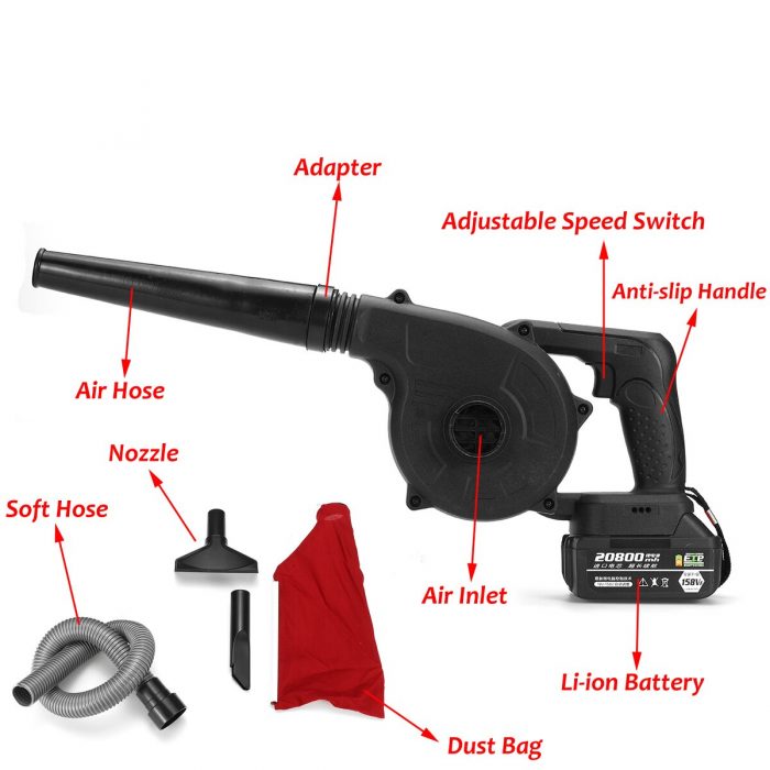 2000W Cordless Electric Air Blower Handheld Leaf Blower & Suction 20800mAh Lithium Battery Computer Dust Collector Cleaner