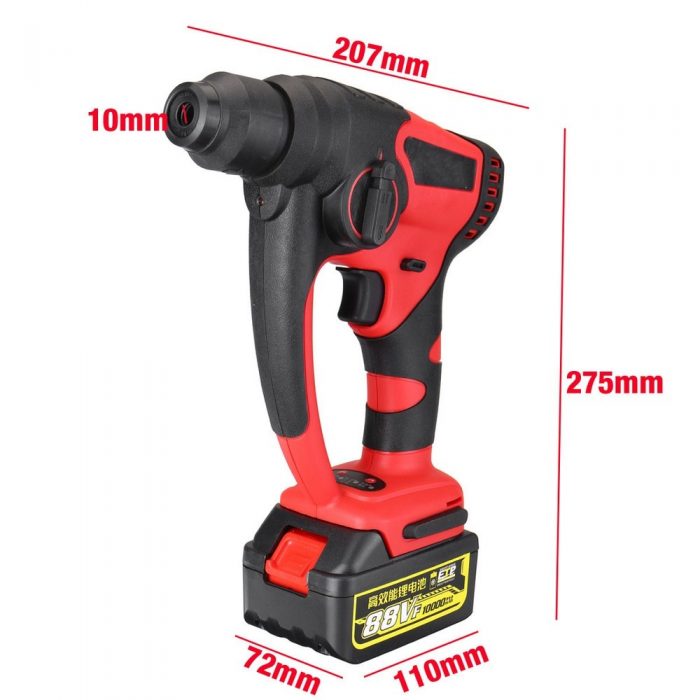 Electric Drill Hammer Rotary Hammer Drill Brushless Cordless Hammer Drill Screwdriver Power Tools with 2 Battery 1 Power Adapter