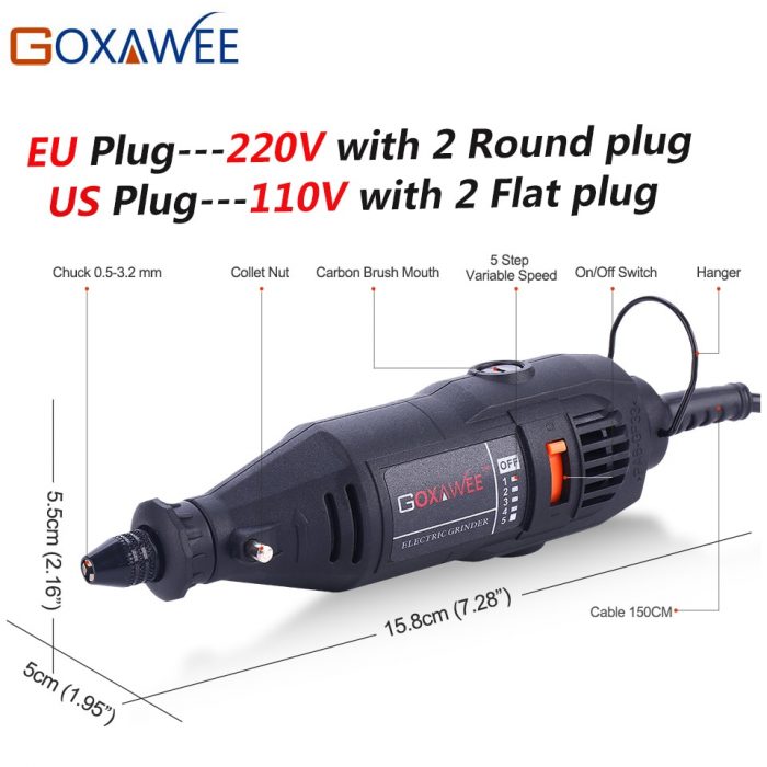 GOXAWEE 110V 220V Power Tools Electric Mini Drill with 0.3-3.2mm Universal Chuck & Shiled Rotary Tools For Dremel 3000 4000