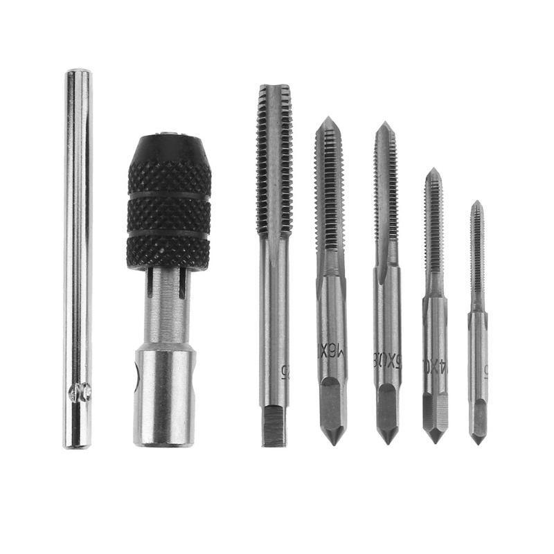 6pcs T-type Machine Hand Screw Tap Wrench M3/M4/M5/M6/M8 Tap Die Set DIY Tool Straight Fluted Screw Thread Metric Plug Tap Drill