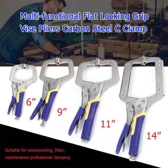 Multi-functional C-type Flat Locking Grip Vise Pliers Carbon Steel Welding Quick Fixing Locking C Clamp Pliers Round Wood Tenon