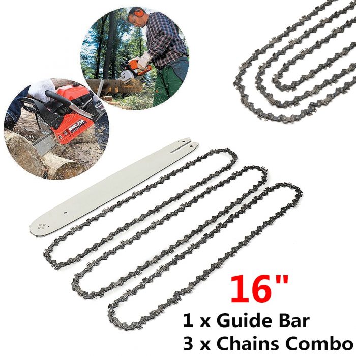 16 Inch Chain Saw Guide Bar with 3pcs Chains for STIHL 009 012 021 E180 MS180 MS190 MS250