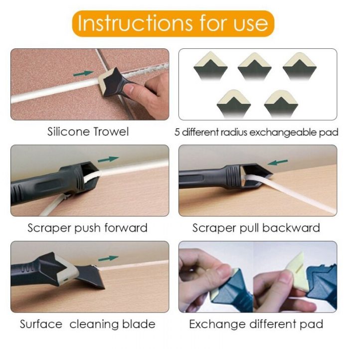 6pcs/Set Silicone Sealant Spreader Spatula Scraper Cement Caulk Removal Tool Practical Floor Cleaner Tile Cleaner