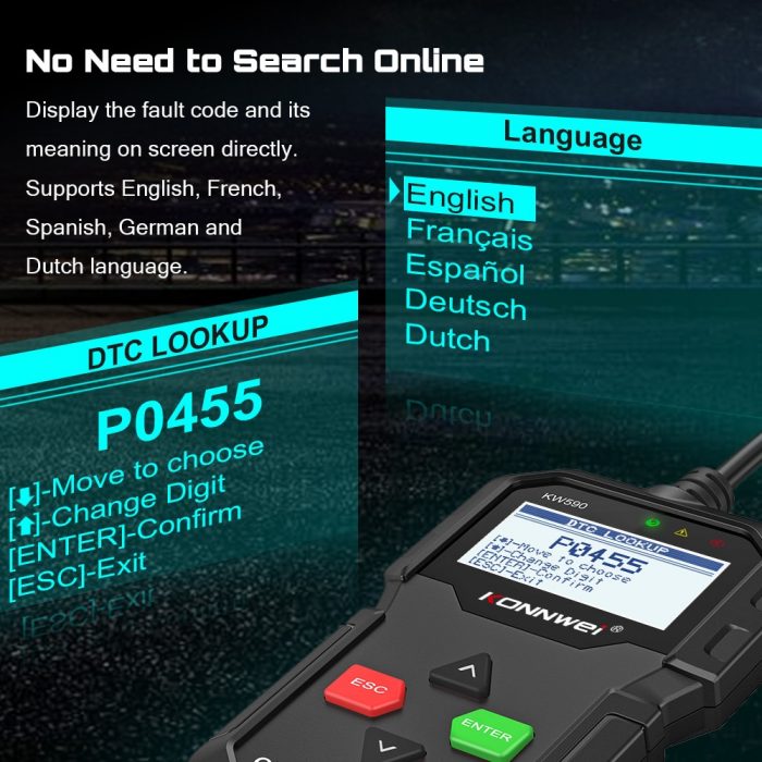 2020 OBD Diagnostic Tool KONNWEI KW590 Car Code Reader automotive OBD2 Scanner Support Multi-Brands Cars&languages Free Shipping