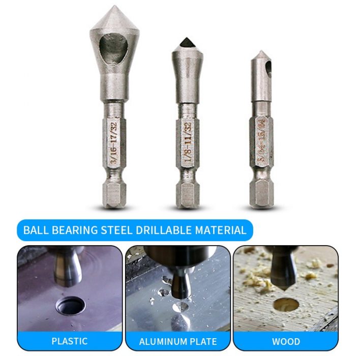 3pcs/lot 90 Degrees Countersink Bit Set Deburring Drill Bits Tapper Hole Hand Tools Wood Wooden Metal Plastic Chamfer Set