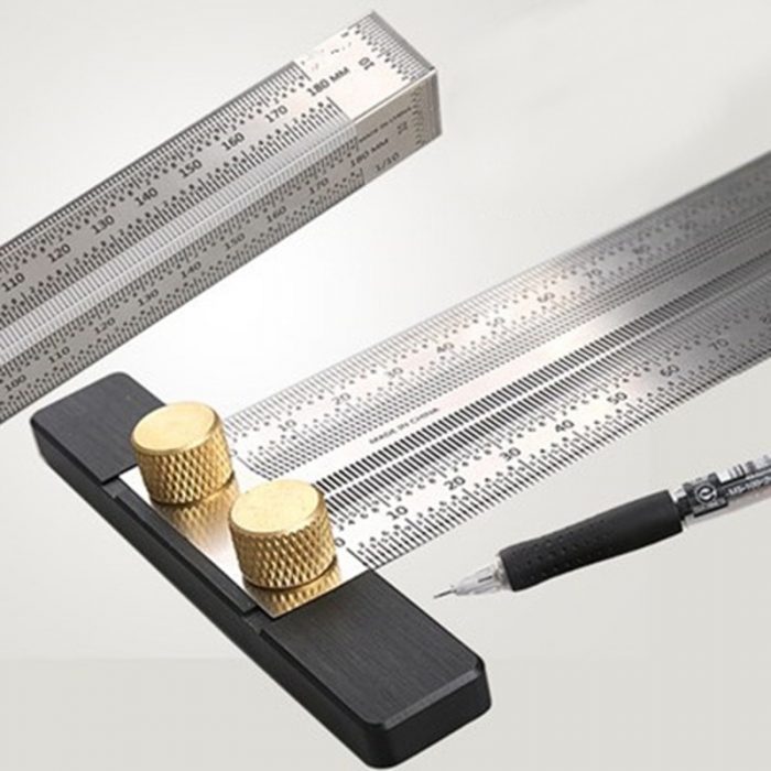 High-precision Scale Ruler T-type Hole Ruler Stainless Woodworking Scribing Mark Line Drawing Gauge Carpenter Measuring Tool