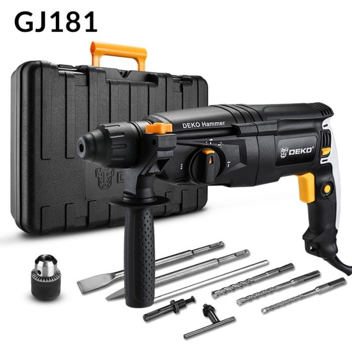 DEKO GJ181 220V 26mm AC Electric Rotary Hammer Four Functions with Accessories&BMC Box Impact Power Drill for Woodworking