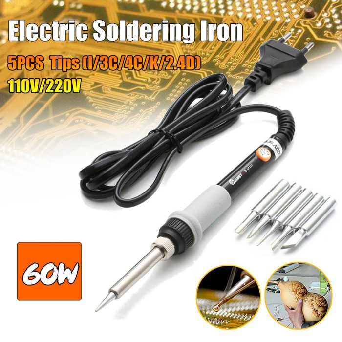 MUSTOOL New MT223 60W Adjustable Temperature Electric Soldering Iron Welding Rework Repair Tool with 5pcs Solder Tips