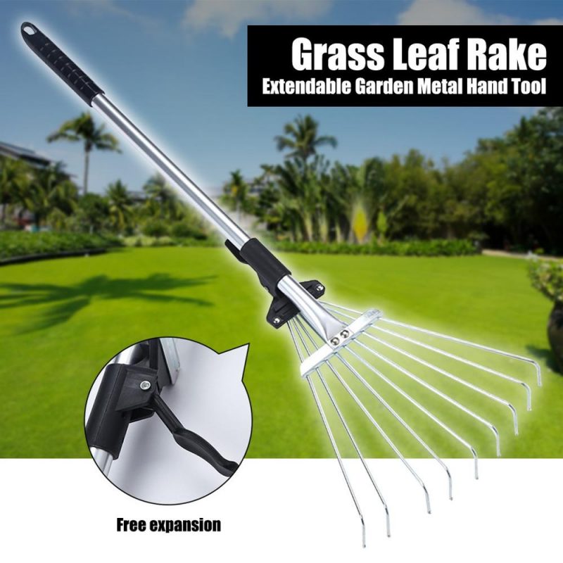 1PC Rake Metal Garden Leaf Rake Telescopic Rake Garden Grass Leaf Rake Extendable Garden Metal Hand Tool Black Cleaning Tool