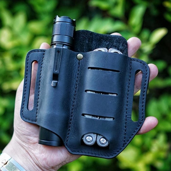 Outdoor Leather Tool Knife Sheath Pockets Multitools Holder Essentials Organizer Belt Pouch Pocket Hunt Tactical Flashlight