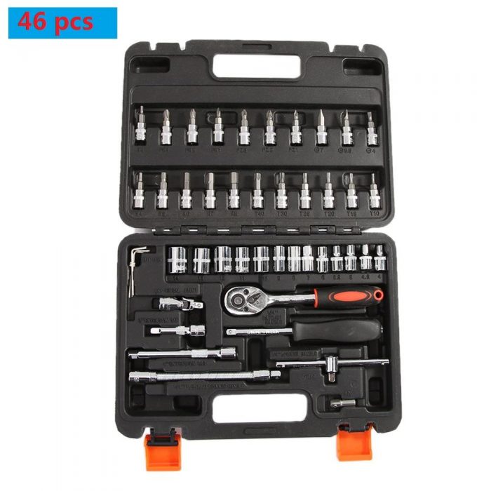 Car Repair Tool 46pcs 1/4-Inch Socket Set Car Repair Tool Ratchet Torque Wrench Combo Tools Kit Auto Repairing Tool Set