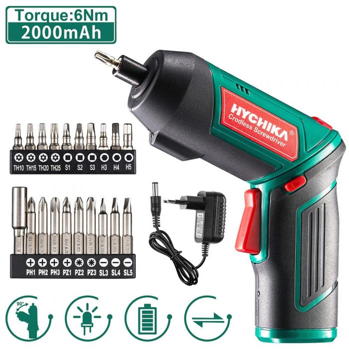 HYCHIKA Cordless Electric Screwdriver 3.6V 2.0Ah Rechargeable Power battery Screwdriver Twistable Handle LED Torch Power Tool