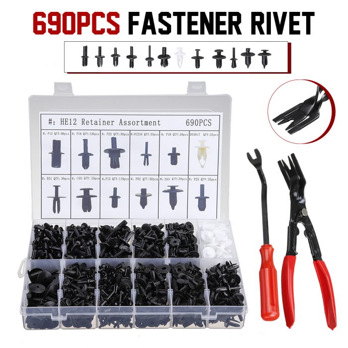 620/650/690pcs Universall Car Bumper Fastener Rivet Clips Screws Tools Kit